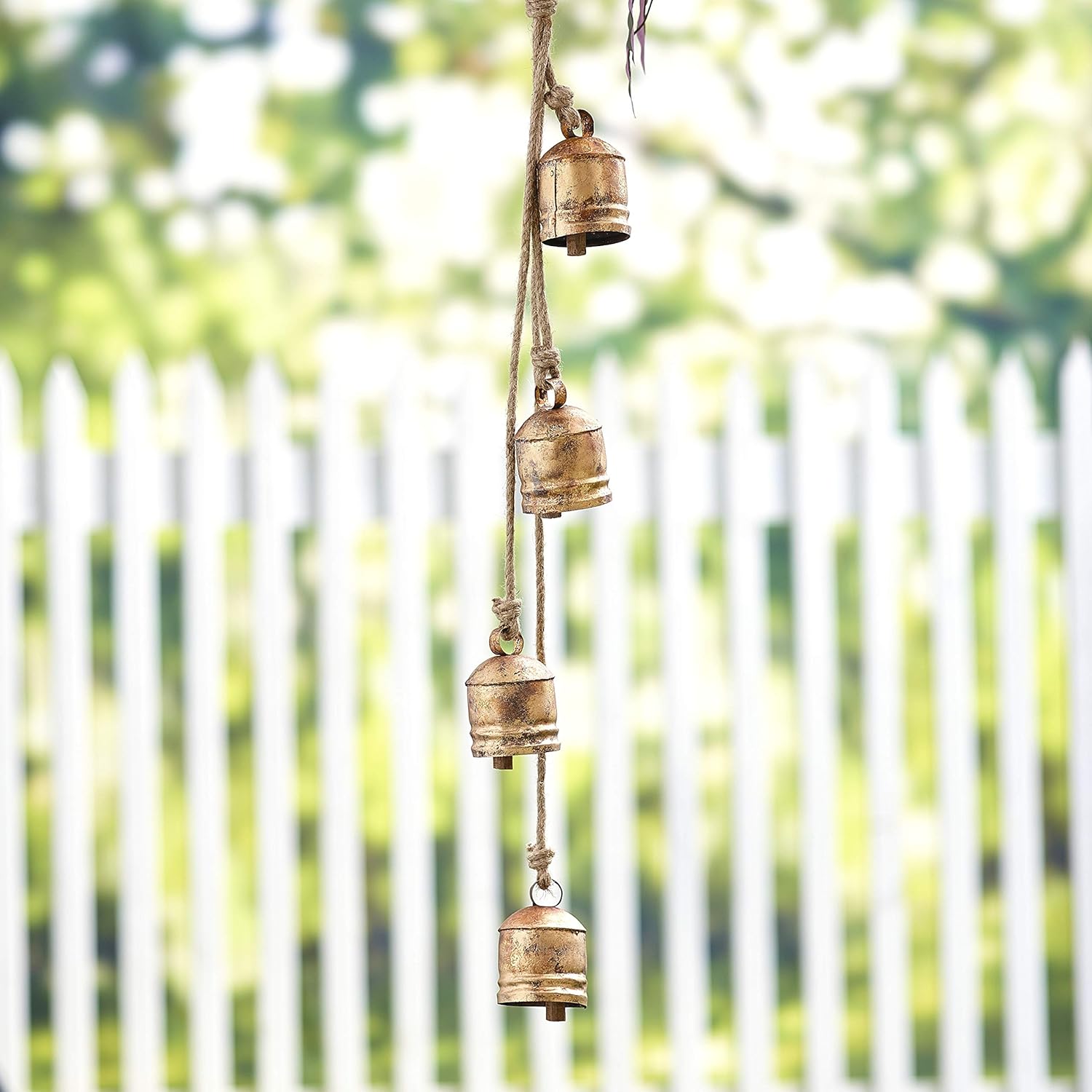 The Lakeside Collection Handcrafted Hanging Bell Cluster Wind Chimes for Outdoors - Gold : Garden & Outdoor