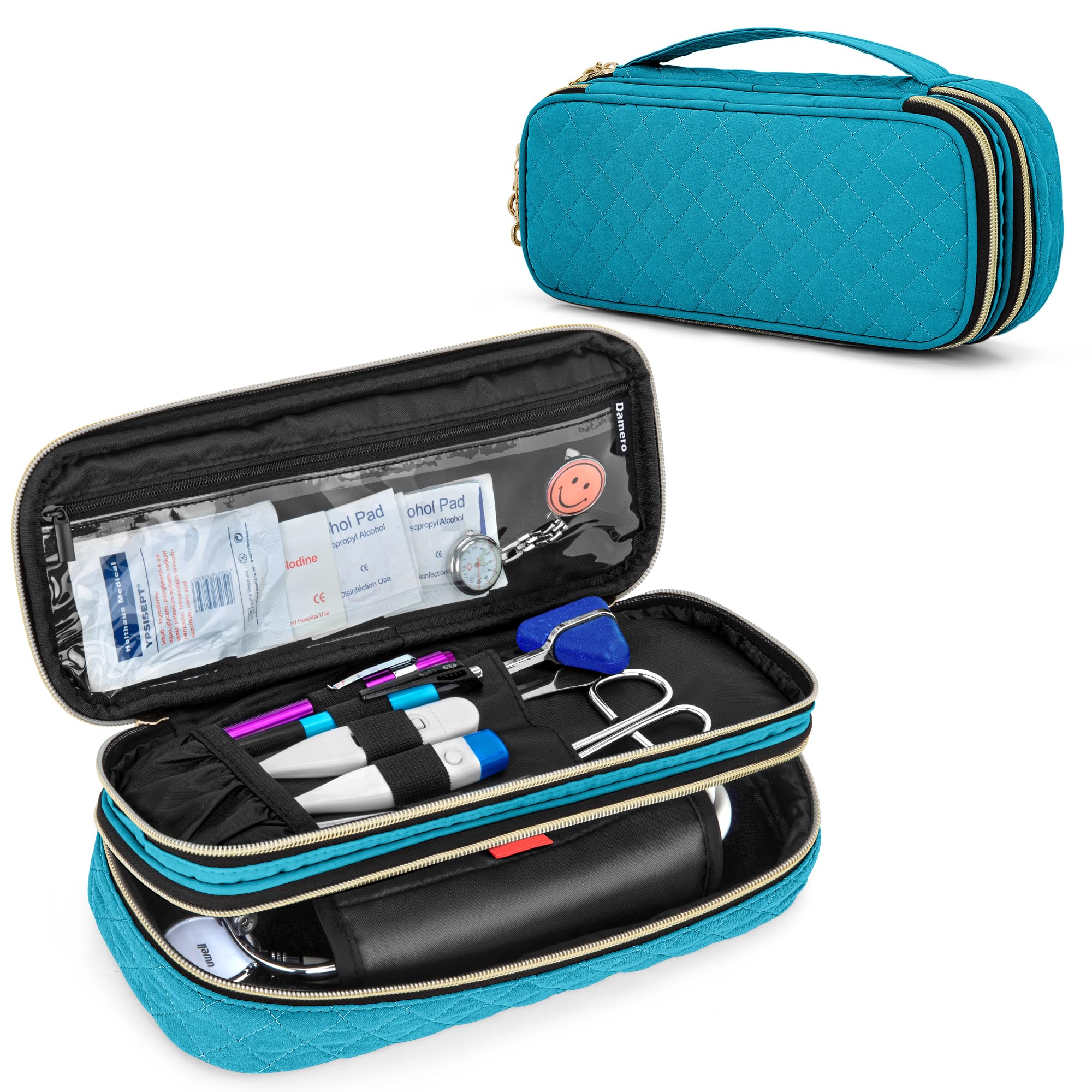 Damero Double Layer Stethoscope Case Compatible with 3M Littmann/ADC/Omron Stethoscope, Stethoscope Carrying Case Travel Bag for Nurse Accessories, Teal