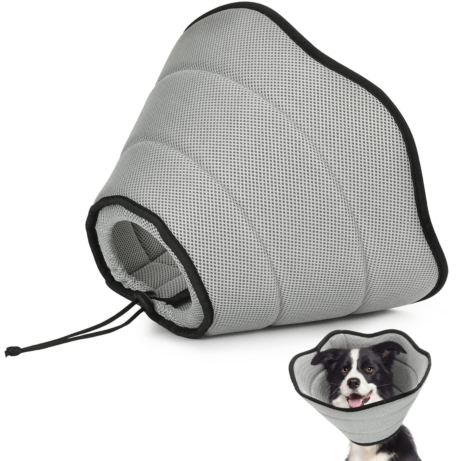 VavoPaw Pet Recovery Collar for Dogs, Soft Recovery Dog Cone Collar, Adjustable & Breathable E-Collars for Dogs After Surgery, Pet Cone Collars, L Size, Gray