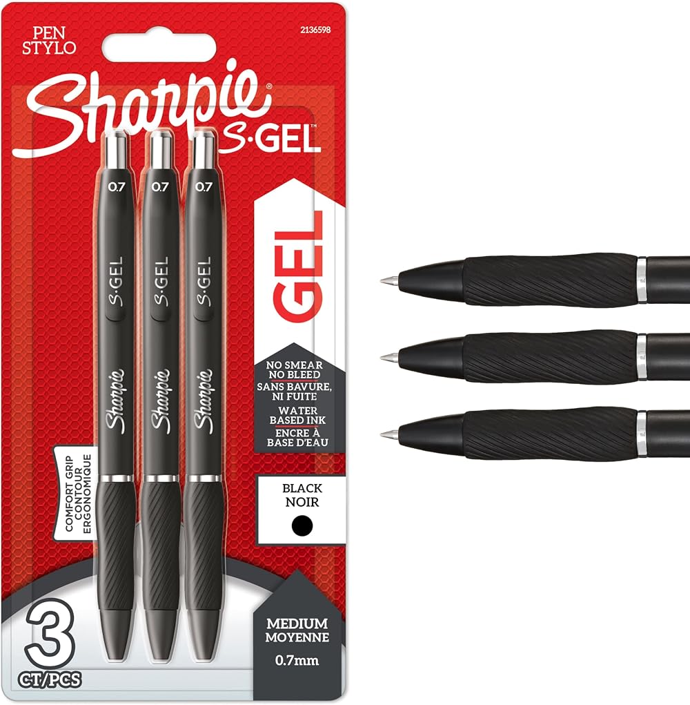 Sharpie S-Gel Gel Pens Medium Point 0.7mm Black Ink 3 Count