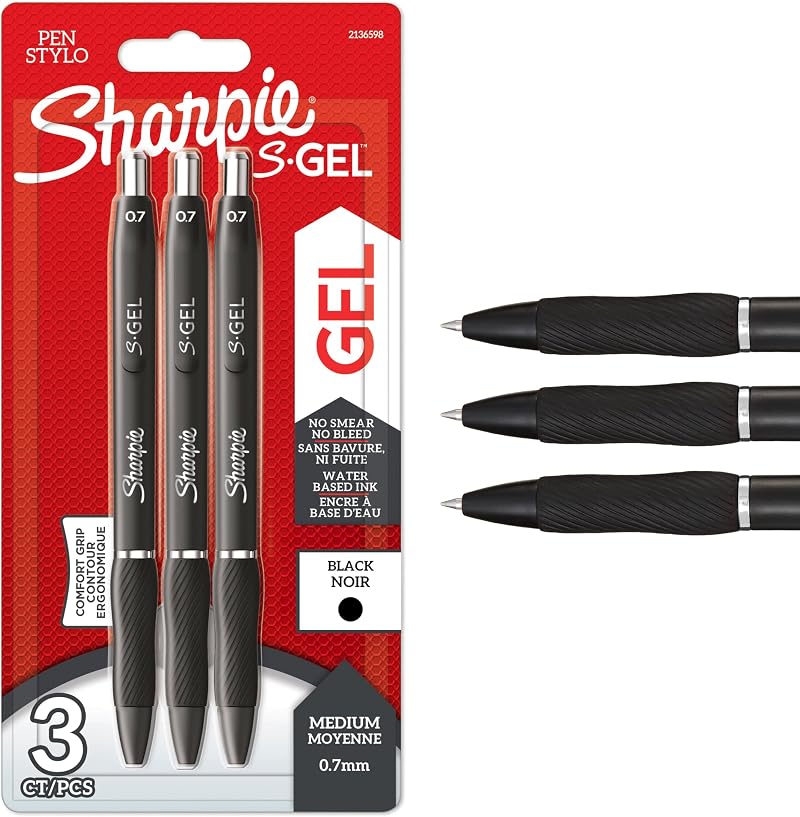 Sharpie S-Gel Gel Pens Medium Point 0.7mm Black Ink 3 Count