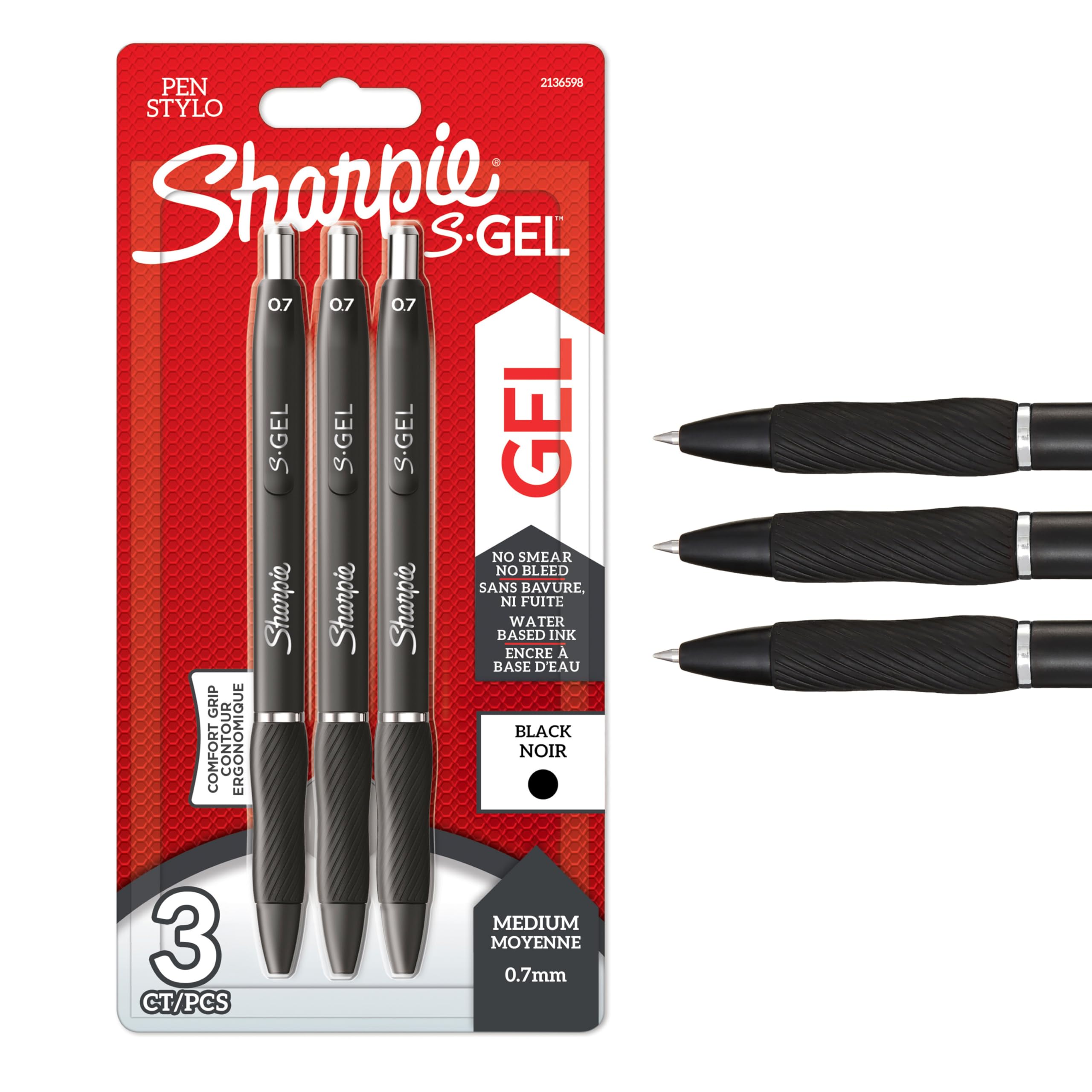 Sharpie S-Gel | Gel Pens | Medium Point (0.7mm) | Black Ink | 3 Count