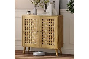 RoyalCraft Accent Cabinet with Doors, Entryway Cabinet with Oak Legs, Wooden Decorative Sideboard Cabinet with Adjustable Shelf & Doors for Living Room, Entryway, Dining Room, Natural