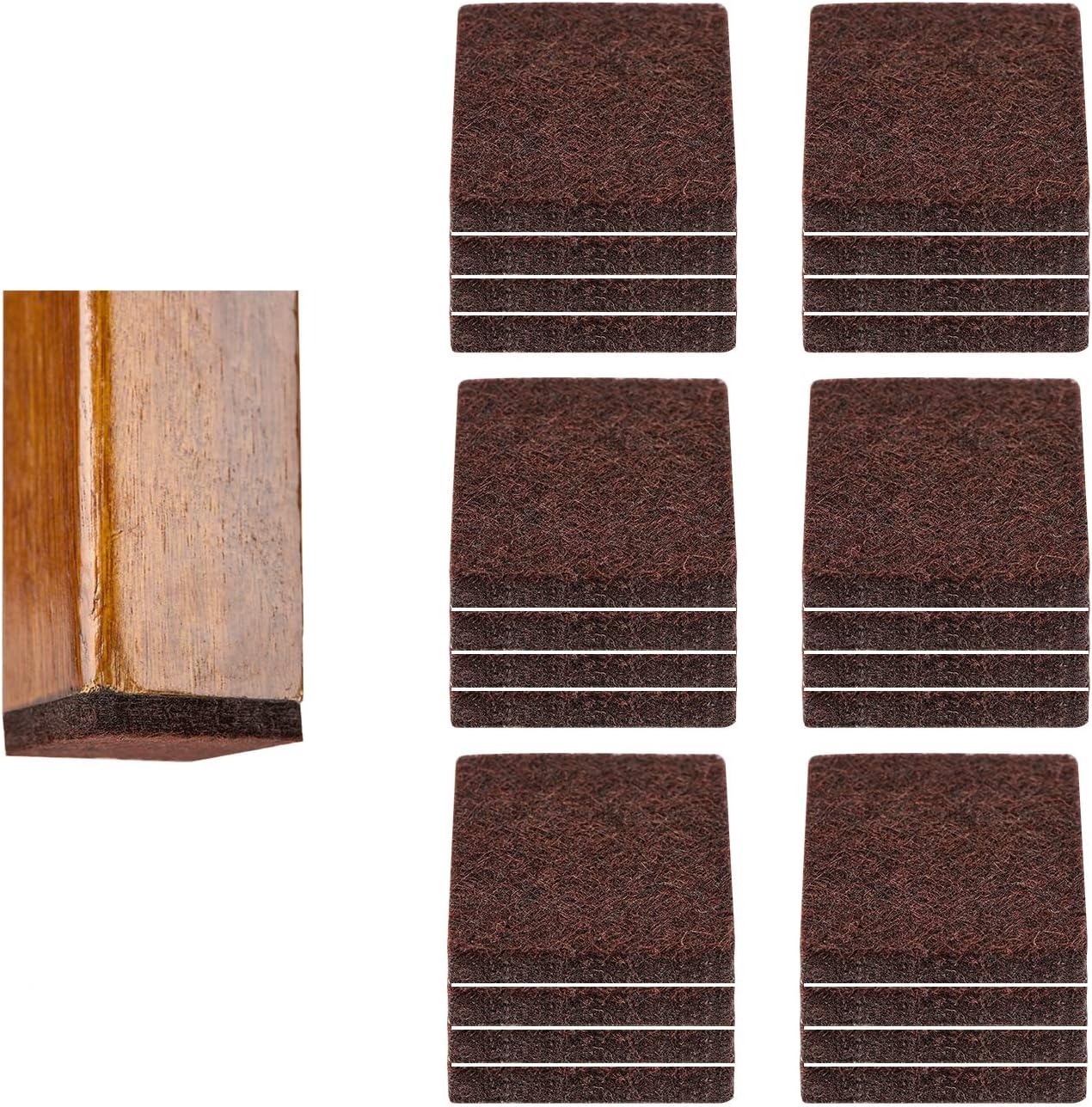 Felt Furniture Pads 1 inch 24 Pieces Pack Brown Square Self Adhesive Furniture Pads Anti Scratch Felt Pads for Chair Feet Heavy Duty 5mm Thick Floor Protector for Hardwood Floor