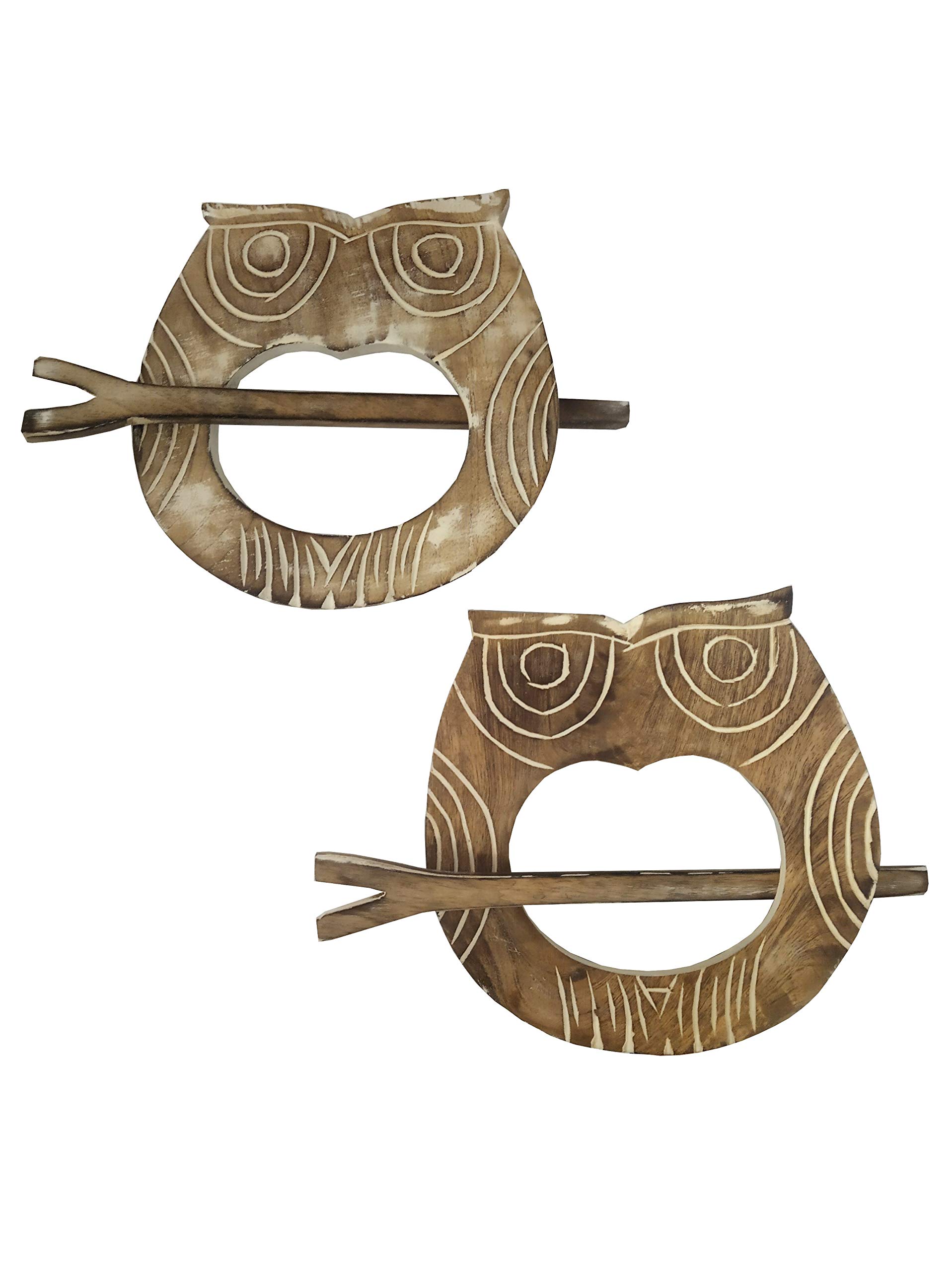 Purpledip Wooden Curtain Holder Tie Back Drape Clips 'Adorable Night Owls': Set Of 2 (12026) — image 1