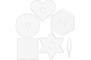Darice Fuse Beads Pegboards 5pcs - 5mm Melty Beads Peg Board, Large Clear Plastic Boards Kit for Kids and Adults - 5.5" Square, Circle, Heart, Star, Hexagon