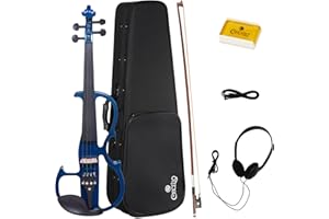 Cecilio 4/4 CEVN-2BL Electric/Silent Violin with Ebony Fittings in Blue Metallic Varnish (Full Size) – Ideal for Practice and Performance