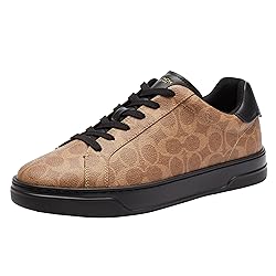 COACH Men's High Line Sneaker, Khaki/Black, 10.5