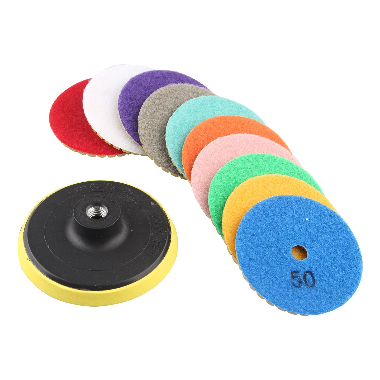 HALJIA Diamond Polishing Pads 3 inch 80mm with Grinding Disc Polishing Lapping 10 PCS for Granite Marble Concrete Stone 50 100 150 300 500 800 1000 1500 2000 3000