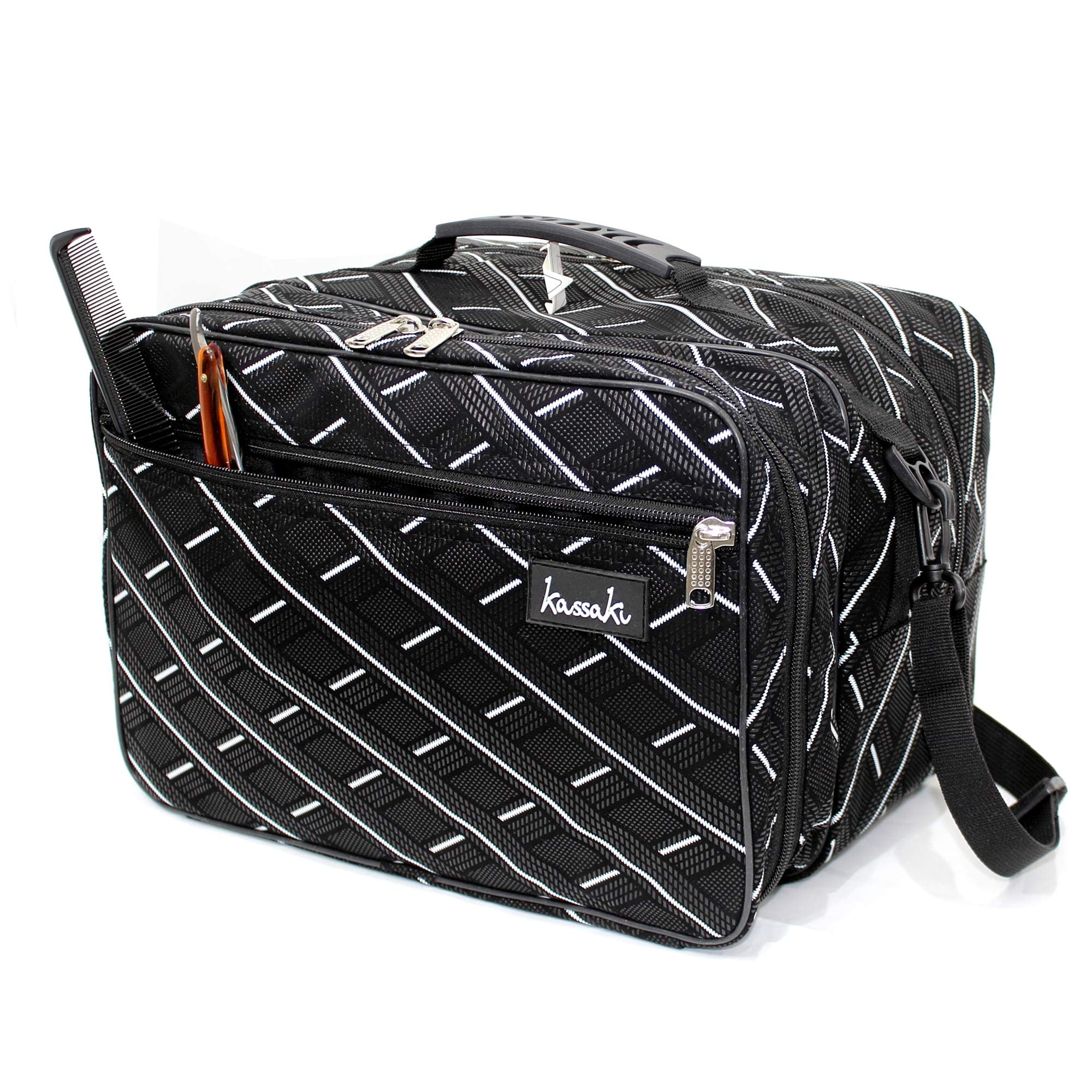 Kassaki Pro Hairdressing Bag Barber Tool Carry Bag-Hair Equipment Salon Storage Travel Bag-Professional Barber Organiser Case with Shoulder Strap-Black WL
