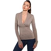 AmélieBoutik Women Deep V Neck Empire Waist Long Sleeve Knit WrapTop Sweater
