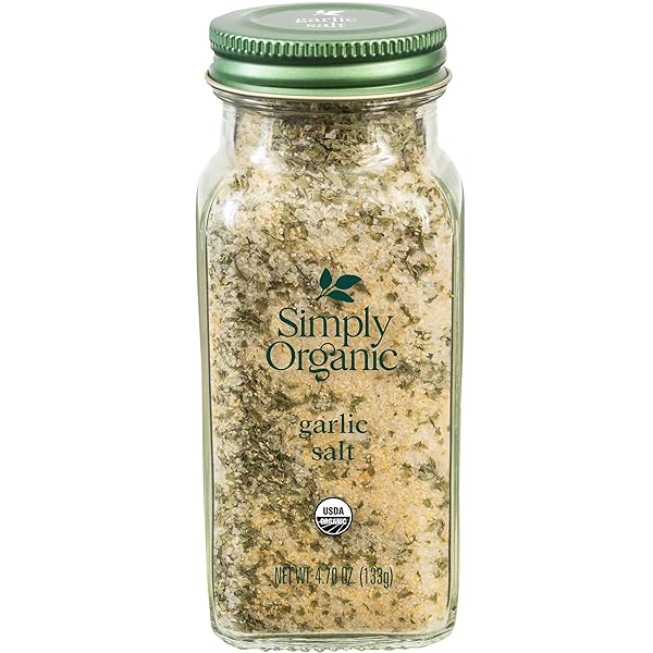 SIMPLY ORGANIC GARLIC SALT, 4.7 OUNCE BOTTLE, PERFECT BLEND OF SALT, GARLIC AND PARSLEY FOR ANY SAVORY DISH