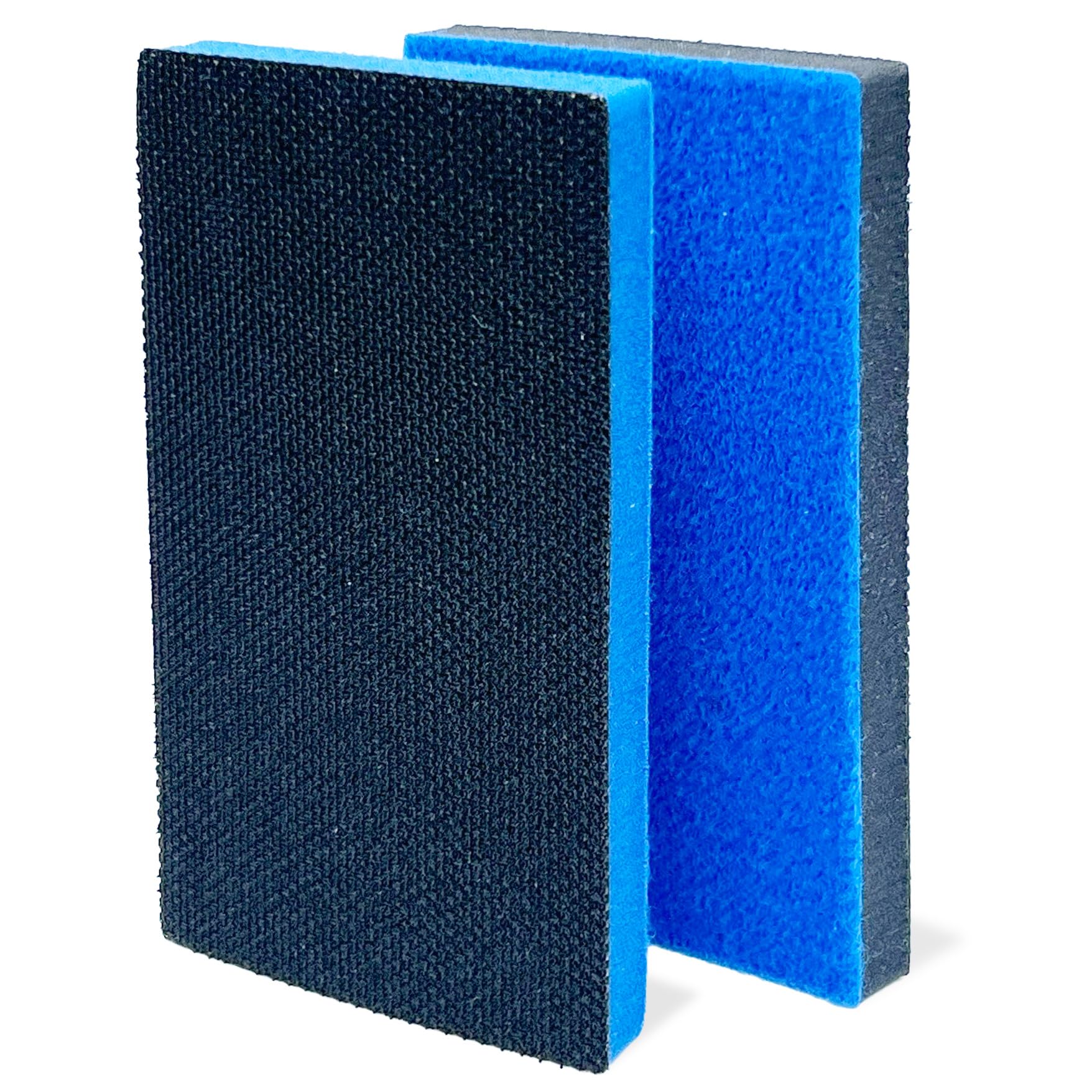 2 Pc Sponge Interface Pad set for Hand Block Sanders, 1x FIRM Foam and 1x Soft Foam, Size 125mm x 70mm, Universal Fit & Tough Hook & Loop Interface, No Extractor Holes for even abrasion