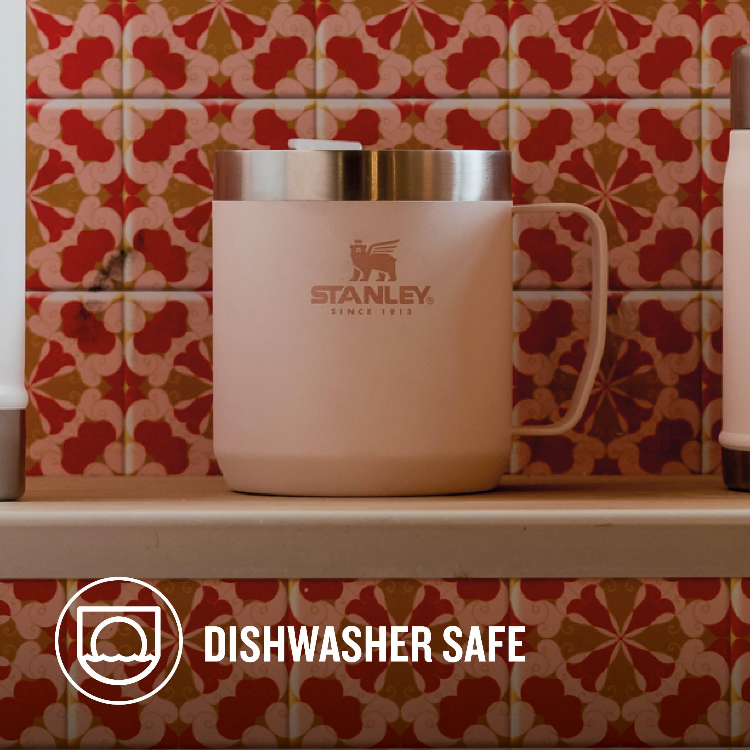 Stanley Classic Legendary Camp Travel Mug 0.35L - Keeps 1.5 Hours Hot - 3 Hours Cold - Dishwasher Safe - Stainless Steel Coffee Cup - BPA-Free - Rose Quartz