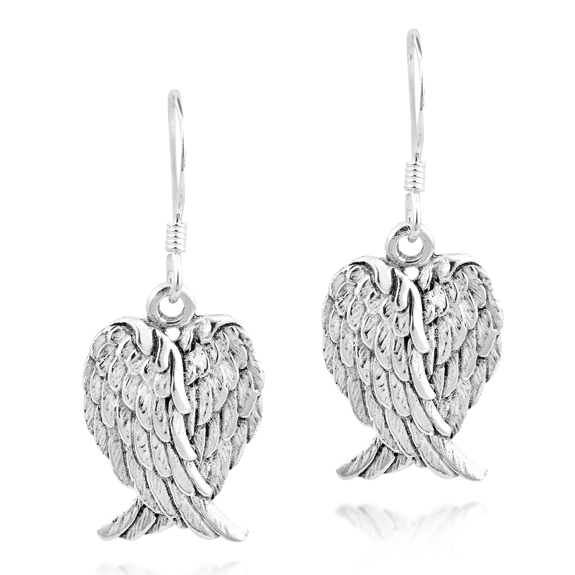 Heavenly Love Heart Shaped Angel Wings .925 Sterling Silver Dangle Earrings | Earrings for Women | Sterling Silver Earrings | Dangle Earrings For Women