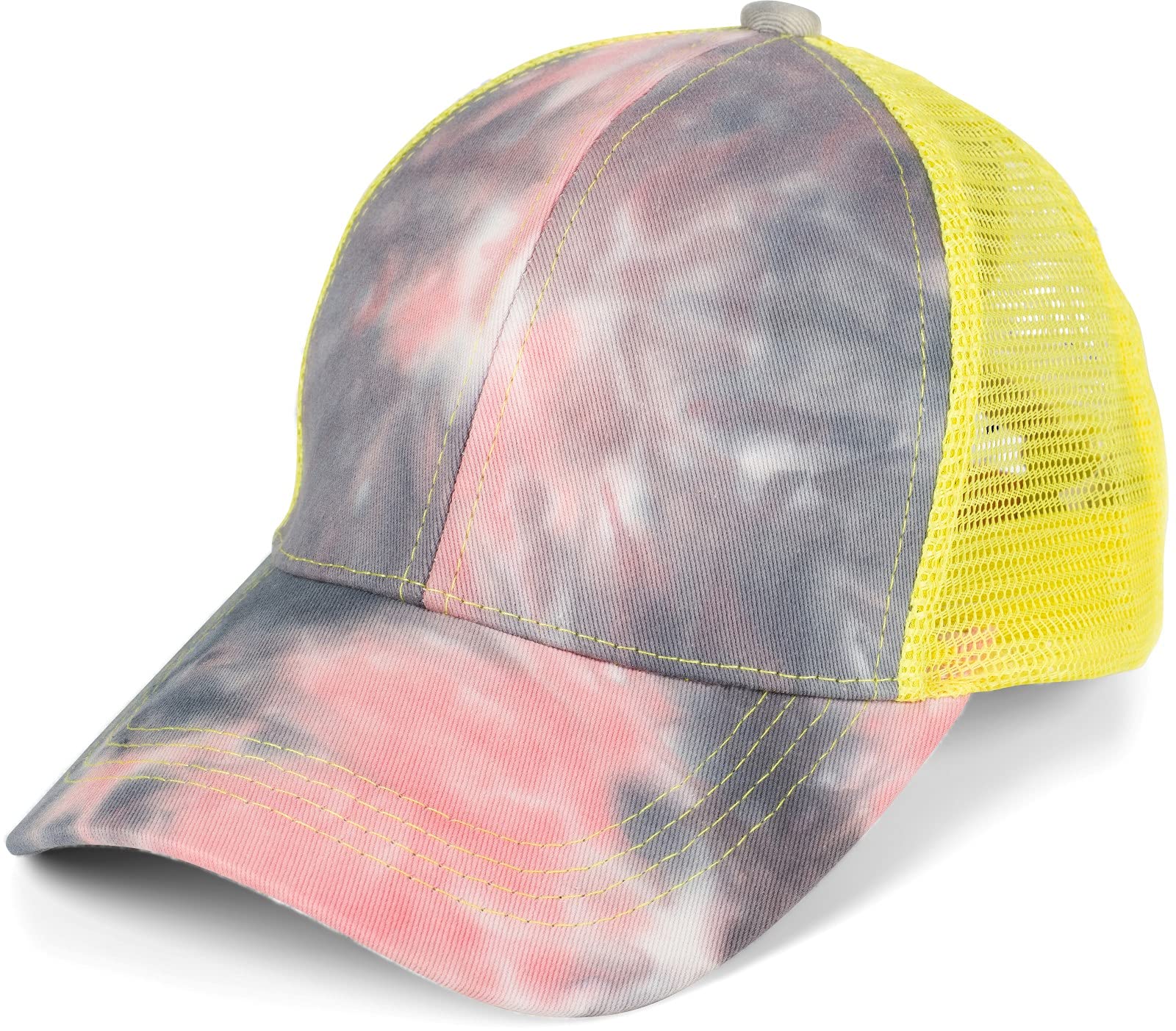 styleBREAKER Ladies Ponytail Baseball Cap in Batik Look with Mesh Insert, Basecap, Hook-and-Loop Fastener Adjustable 04023081, Colour:Rose-Grey-Yellow