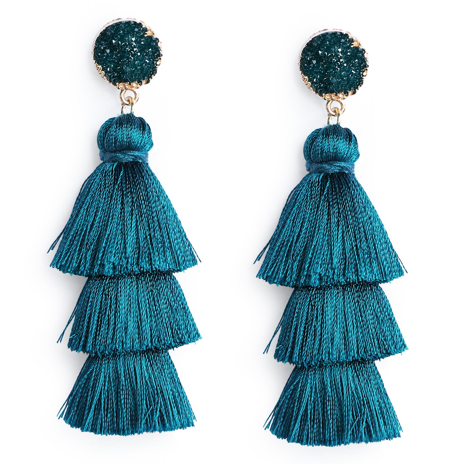 Me&HzColorful Layered Tassel Earrings Bohemian Statement Tiered Tassel Big Dangle Drop Earrings for Women Druzy Studs Christmas Mother's Day Gift