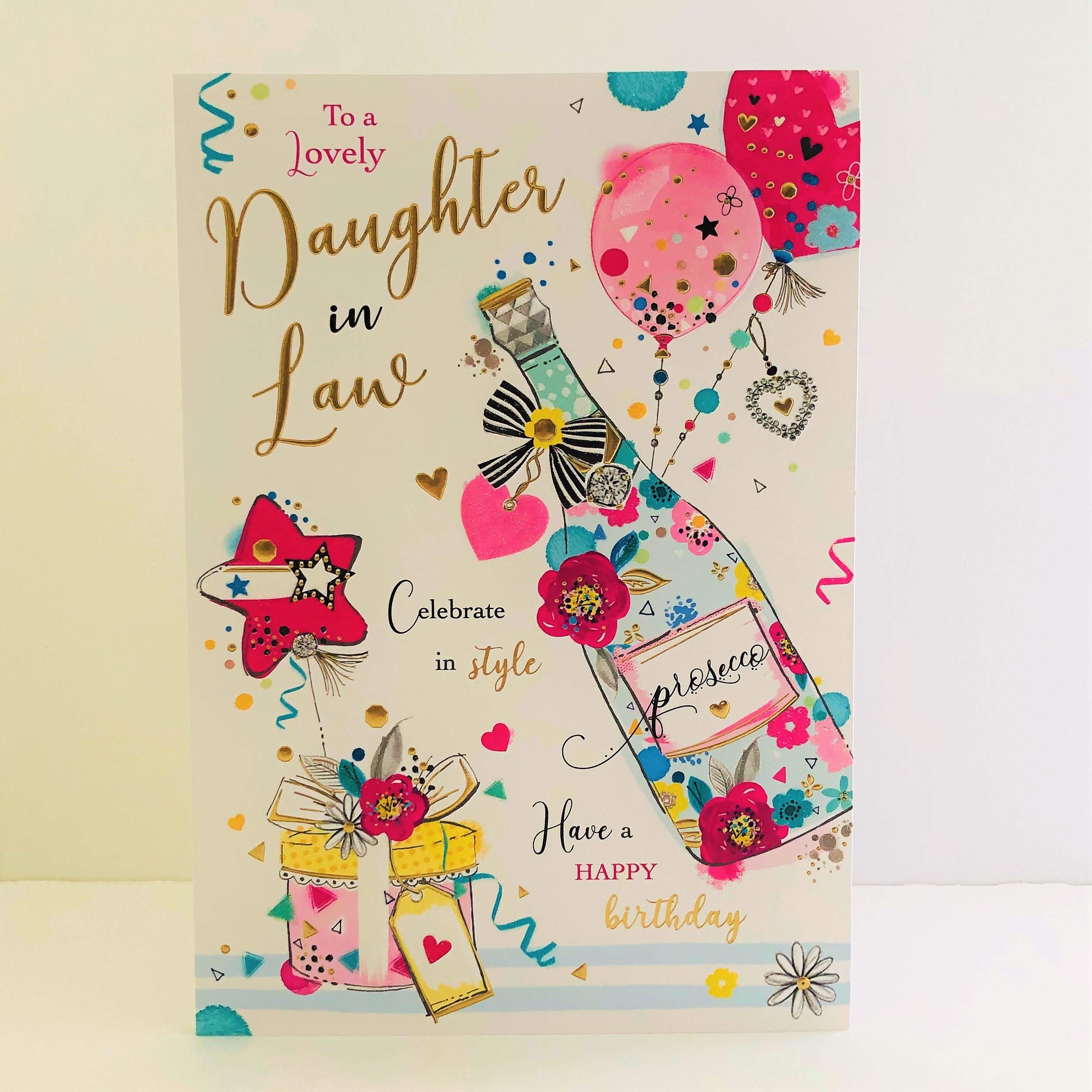 Jonny Javelin Lovely Daughter in Law Birthday Card - Champagne Bottle Balloons Presents