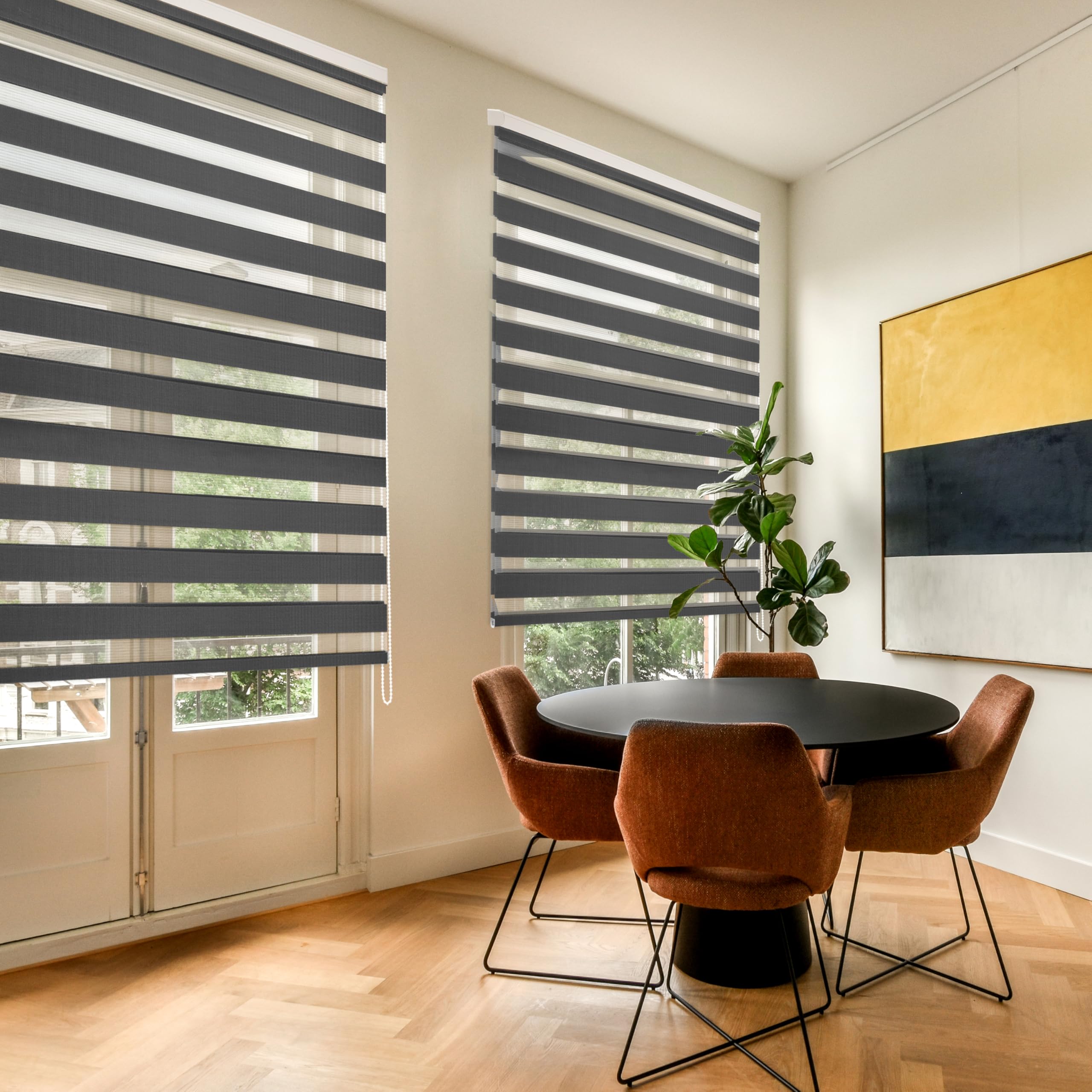 Blindecor - Lira. DoubleLayered Roller Blind, Night and Day, Anthracite grey, 100x250 cm