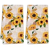 CIAIDU Vintage Sunflower Hand Towels for Bathroom,Yellow Flower Hand Bath Towels Soft Absorbent Dish Towels for Kitchen Bathroom Gym Beach Decorative Towels,Set of 2