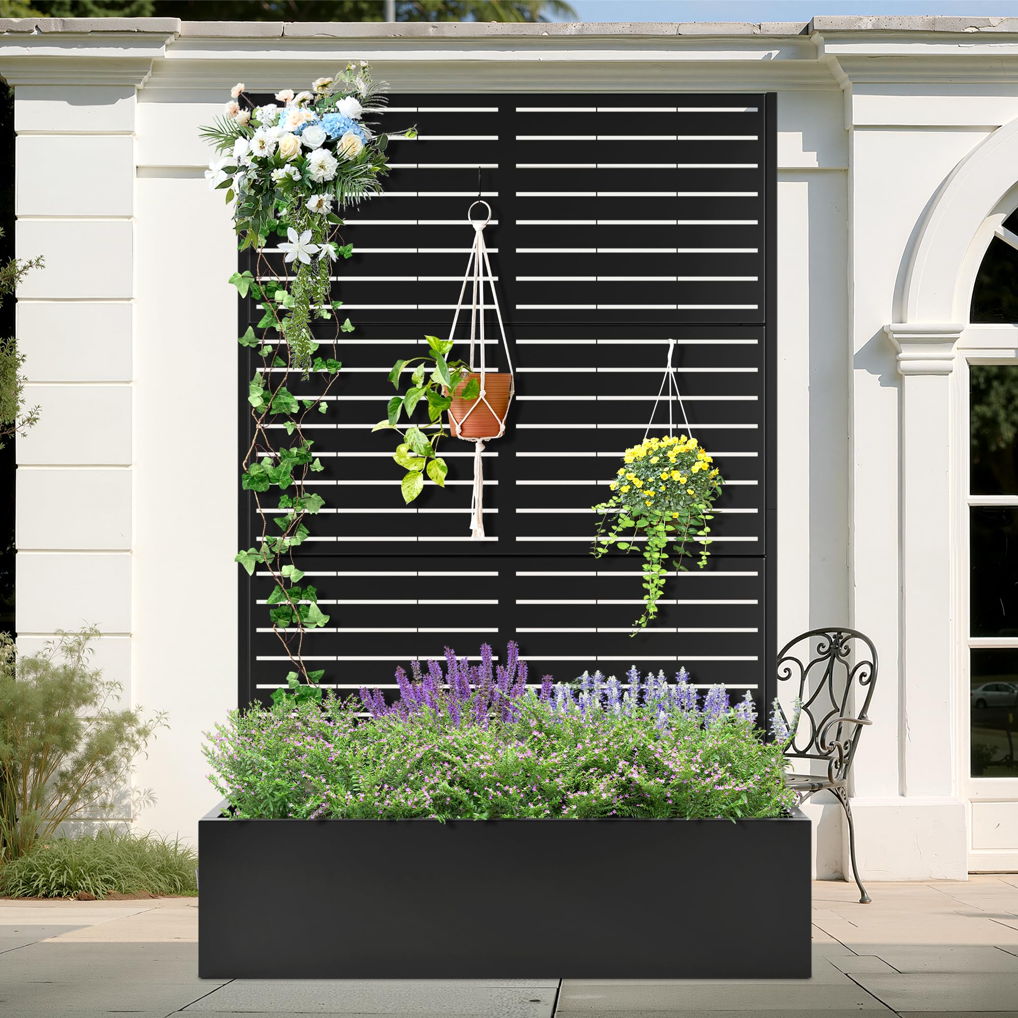 Photo 1 of ***MISSNG 1 PANEL***TOAOTBNBO Metal Planter Box with Trellis, Heavy-Duty Raised Garden Bed for Climbing Plants, Drainage Hole, Outdoor Planter Box with Privacy Screen?47''L×16''W×71''H