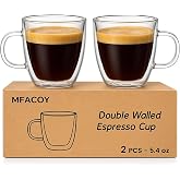 Mfacoy Glass Double Wall Insulated Espresso Cups (Set of 2), 5.4 oz Shots Cup with Handle, Insulated Glasses Mugs, Small Coffee Cups, Shot Glass