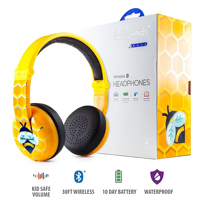 Kabellose Bluetooth Kopfhörer für Kinder - BuddyPhones Wave | Verstellbare Lautstärkebegrenzung zu 75, 85, 94 dB | Faltbar & 