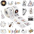 OSINE Music Vinyl Roll Sticker - 1000Pcs with 16 Cute Patterns Musical Note Guitar Motivational Self-Adhesive Decals for Teacher Reward Party Favor Windows Water Bottle Scrapbooking Journaling Laptop