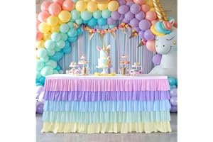 TAO-GE 9ft Rainbow Tutu Tulle Table Skirt for Rectangle Round Tables Chiffon Table Cloth for Birthday Party Decorations Baby Shower Parties Ruffle Table Skirting
