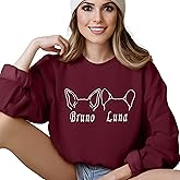 Custom Dog Mom Shirt for Women Pet Ears Sweatshirt with Name Unique Puppy Line Art Cute Dad Hoodie for DogDad Owner Lover