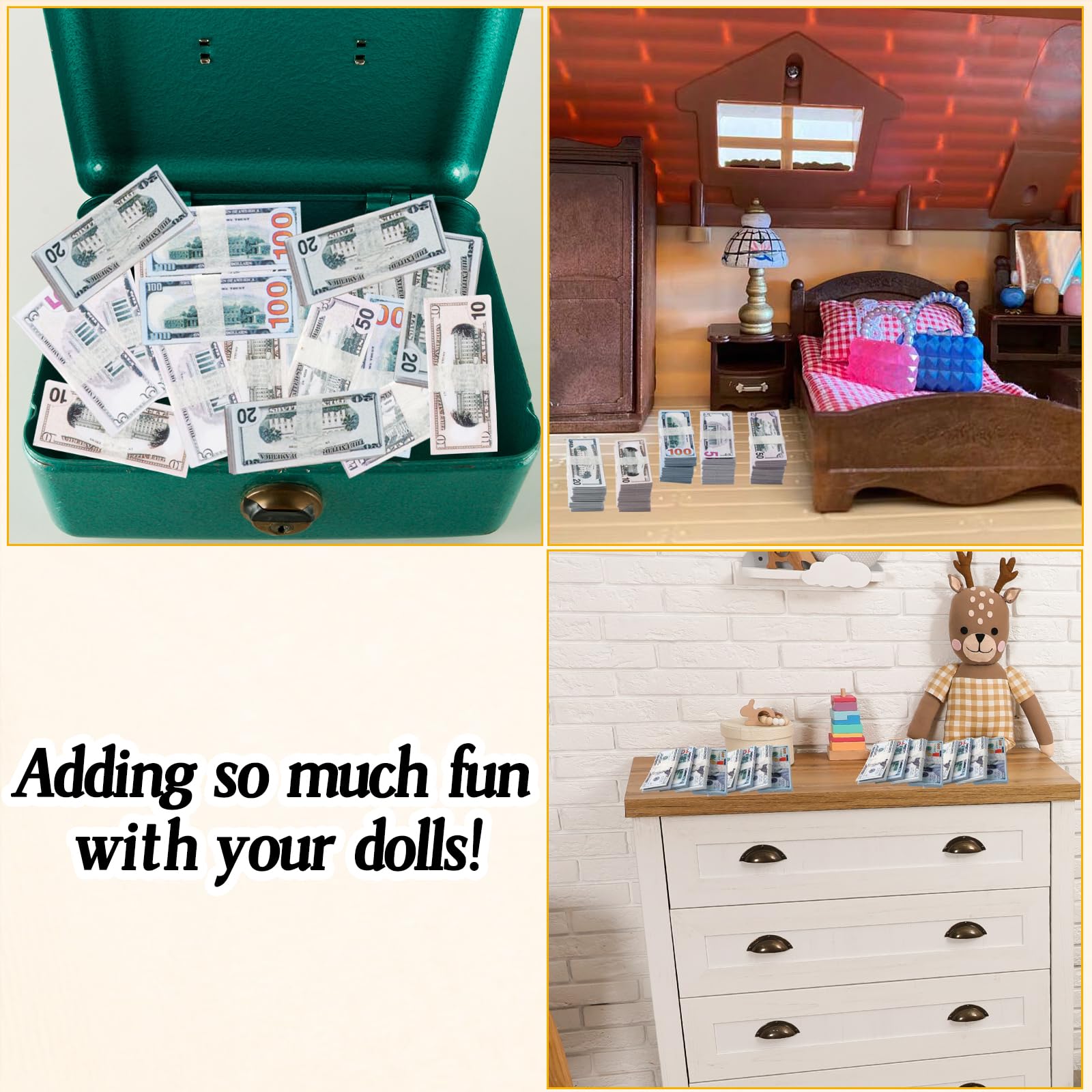 500 Pcs Miniature Scene Dollars 1:12 Mini Dollar Fake Bills 5 10 20 50 100 Dollar Bills Prop Money Realistic Mini Simulation Dollar Toy Banknote for Dollhouse Scene Model Craft Decoration Accessories