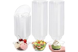 Tebery 100 Pack Clear Premium Plastic Bowls, 12 OZ Hard Soup Bowl Salad Bowl, Dessert Size Party Bowls for Wedding, Catering,