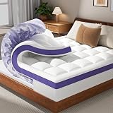 ChiXpace Dual Layer 4 Inch Memory Foam Mattress Topper Queen - 2 Inch Gel Memory Foam and 2 Inch Pillow Top Mattress Pad, 7-Zone Egg Crate Queen Size Mattress Topper(White)