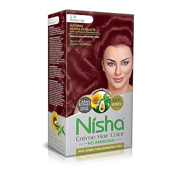 Nisha Creme Hair Color with Sunflower Oil, Avocado Oil & Henna Extracts (Burgundy 3.16, 120 ml Each)