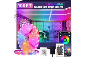 LETIANPAI 100ft Led Strip Lights,Long Smart Led Light Strips Music Sync 5050 RGB Color Changing Rope Lights,Bluetooth APP/IR Remote/Switch Box Control Led Lights for Bedroom,Home Decoration,Party,Festival