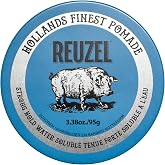 REUZEL Blue Pomade Strong Hold High Shine 3.38 oz 95g | water soluble pomade. Strong hold. High shine finish. Rinse out easily. No residue. Sleek, Controlled look. Most hair types.