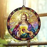 AVERXO Christmas Christian Gifts for Women Faith - Suncatcher Christmas Ornaments 2025 - Catholic Spiritual Gifts for Christian Women Mom, Religious Sacred Heart Home Room Decor, Xmas Spiritual Decor