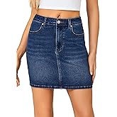 KIFOVEN Women's Mini Denim Skirt High Waisted Casual Stretch Slim Fit Jean Skirt Blue Medium