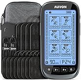 AUVON 3-in-1 TENS Unit Muscle Stimulator, Dual Channel Electronic Pulse Massager, TENS EMS Machine, 24 Modes Muscle Massager for Pain Relief Therapy, EVA Travel Case, 12 Pcs TENS Unit Electrodes Pads