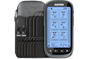 AUVON 3-in-1 TENS Unit Muscle Stimulator, Dual Channel Electronic Pulse Massager, TENS EMS Machine, 24 Modes Muscle Massager for Pain Relief Therapy, EVA Travel Case, 12 Pcs TENS Unit Electrodes Pads