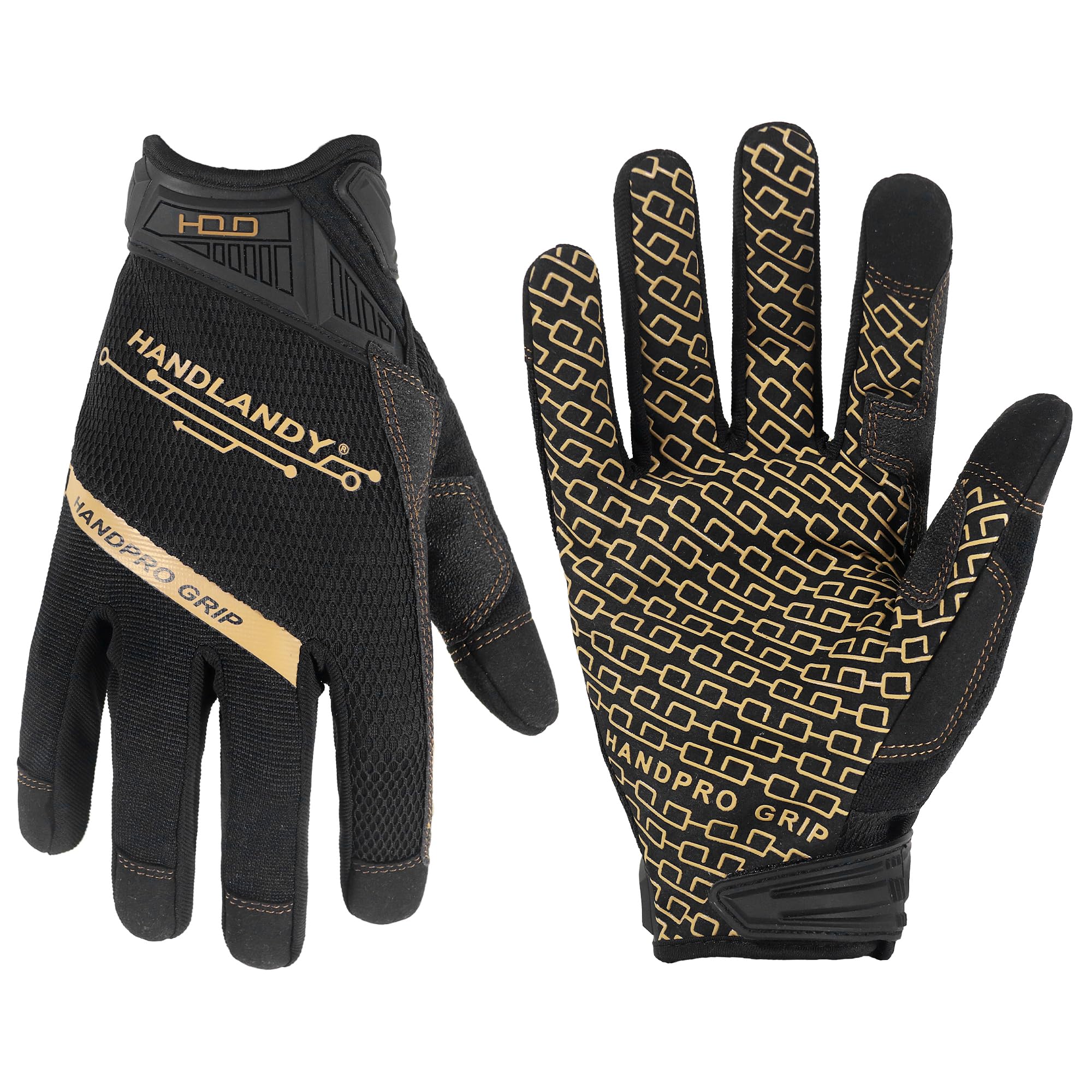 HANDLANDY Work Gloves with Grip for Men & Women, Safety Working Gloves Touchscreen for Wareshoue Mechanic Outside Yard (Black, Medium)