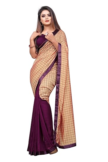 Market Magic World Womens Chex Vichitra Silk Half and Half Saree With Blouse Piece