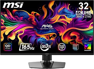 Monitor de gaming mag 322UPA QD-OLED E16 32" e 4K UHD, painel OLED 3840 x 2160, 165 Hz, 0,03 ms, DisplayHDR True Black 400, AMD FreeSync Premium, compatível com G-Sync, HDMI 2.1, DP 1.4a, preto