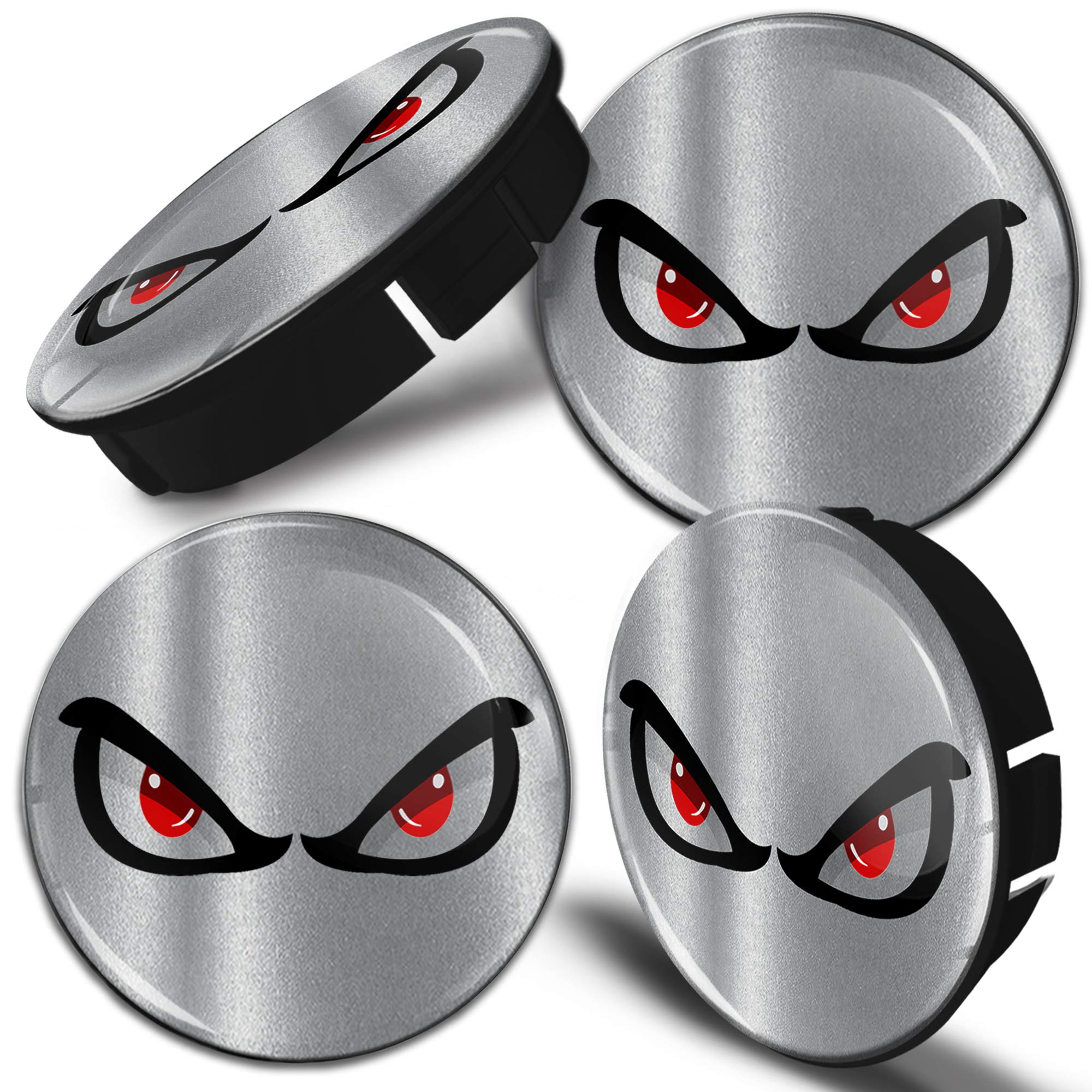 Biomar Labs 4 x 60mm Wheel Centre Caps Universal Plastic Hub Caps Set Durable Alloy Wheel Covers for Car Auto Tuning Exterior Styling with Multiple Designs (No Fear Eyes Black-Silver C 103)