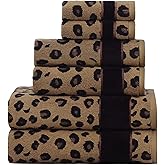 COTTON CRAFT 6 Piece Towel Set - Animal Print Leopard Cheetah Africa Safari 100% Cotton Jacquard 2 Bath Towel, 2 Hand Towel, 2 Washcloth Soft Absorbent Luxury Decorative Guest Towel Bathroom Towel Set