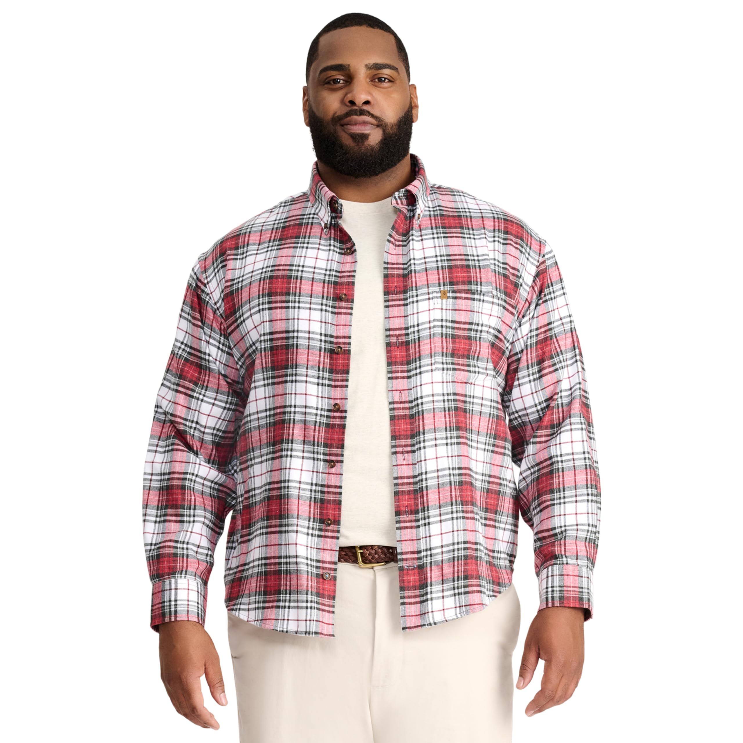 Izod Men’s Big and Tall Stratton Flannel Long Sleeve Stretch Button Down Shirt, Bordeaux Wine, 3X-Large Big