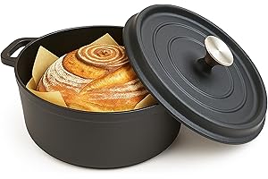 Cuisiland 4QT Cast Iron Dutch Oven with Lid – Pre-Seasoned Heavy-Duty Casserole Pot with Dual Handles & Stainless Steel Knob 