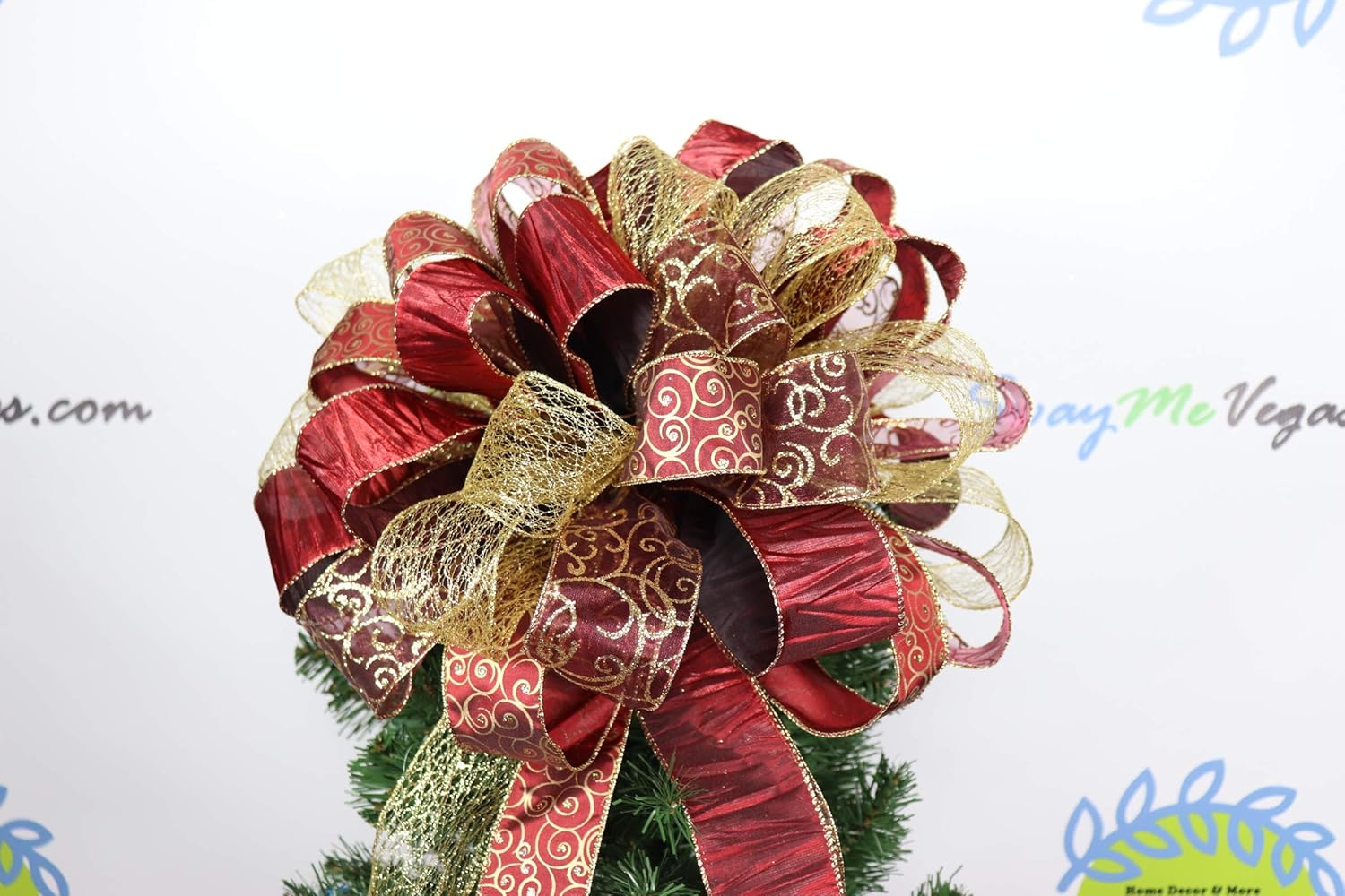 Amazon Com Tree Topper Bow Burgundy Gold Christmas Decor Maroon