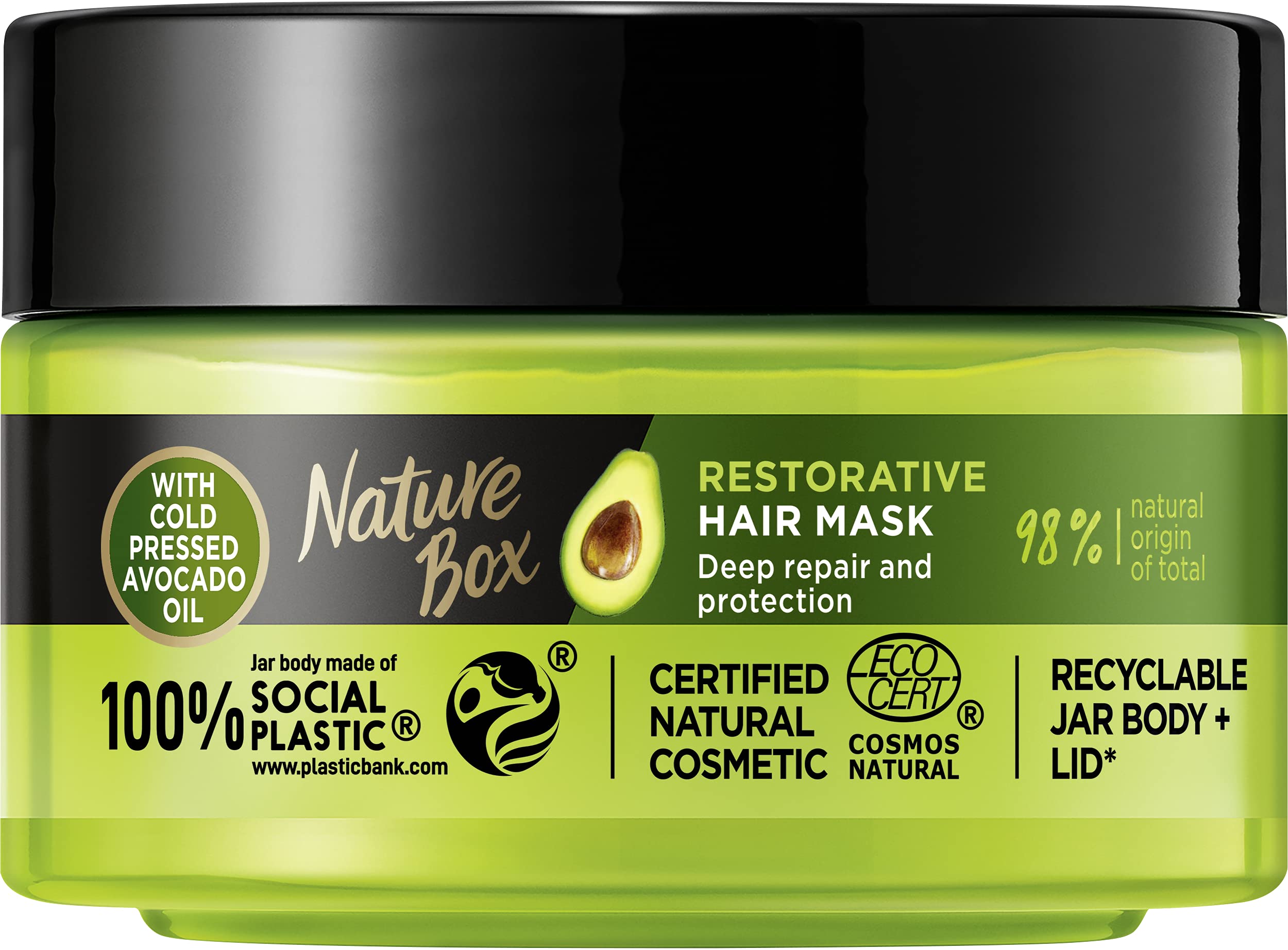 Nature Box Recovery Vegan Hair Mask with 100% Cold Pressed Avocado Oil, Free from Silicones and Parabens, 200 ml