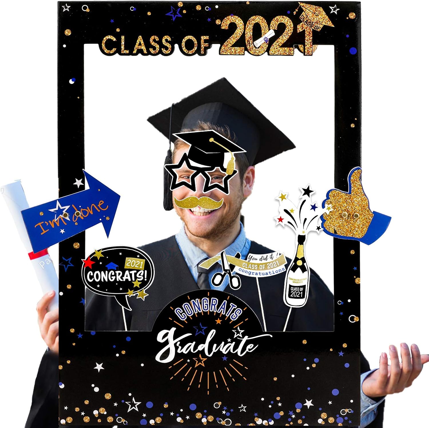 Amazon Com Konsait Graduacion Photo Booth Props Con Clase De 21 Grad Photo Stand Marcos Selfie Picture Frame Diy Kit Para Decoraciones De Fiesta De Graduacion Fiesta Favors Suministros Home Kitchen